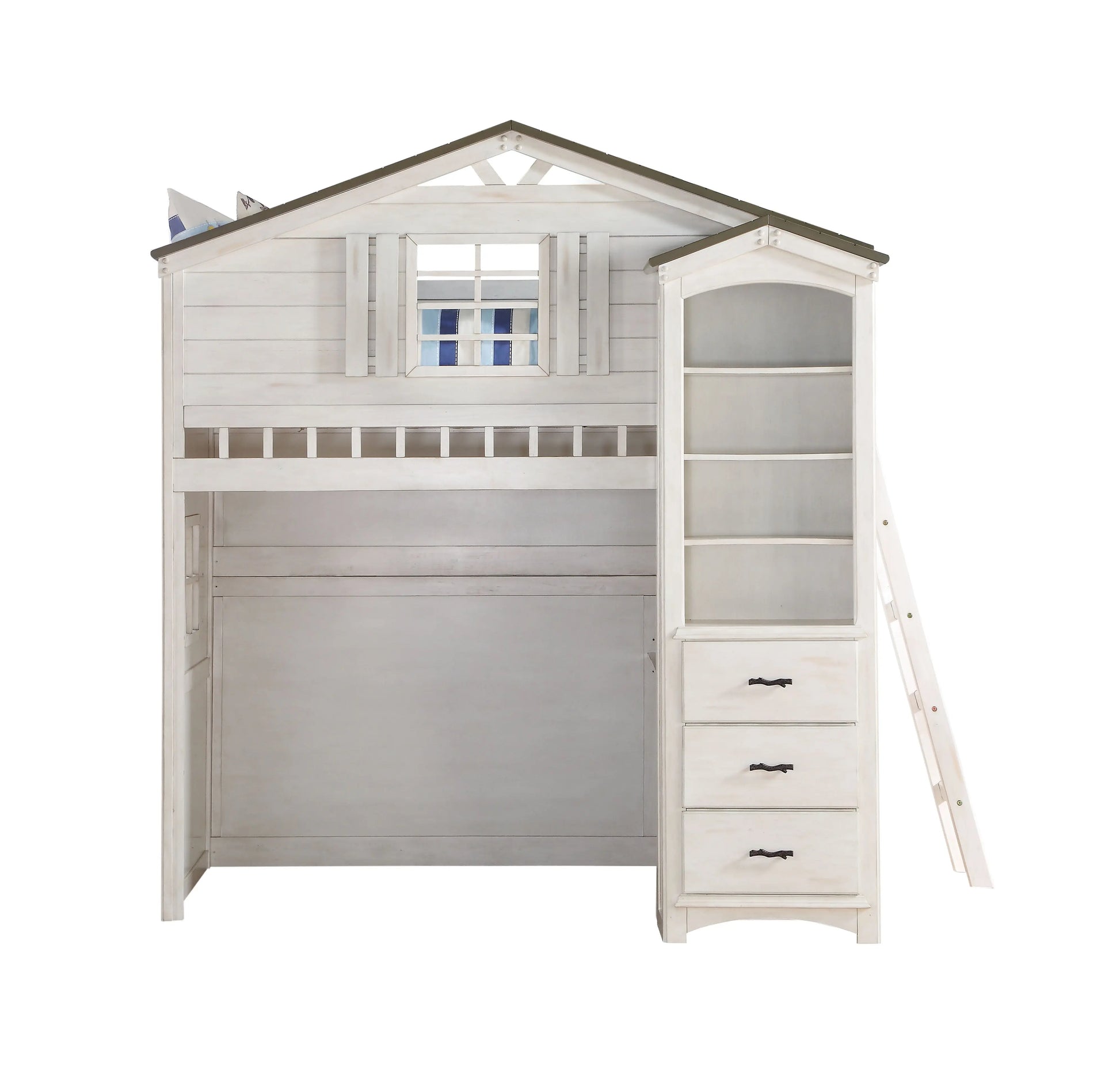 Tree House Weathered White & Washed Gray Loft Bed (Twin Size) ACME East