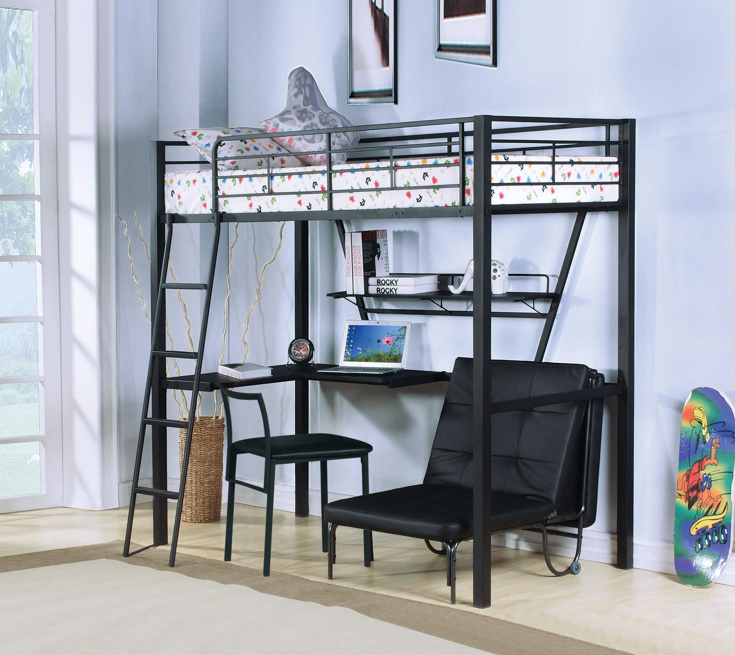 Senon Silver & Black Loft Bed & Desk ACME East