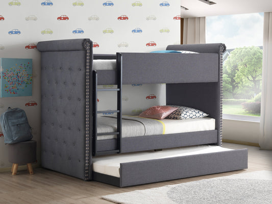 Romana II Gray Fabric Bunk Bed & Trundle (Twin/Twin) ACME East