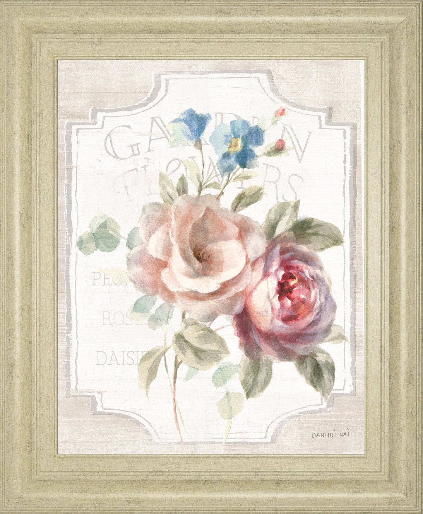 Cottage Garden IV On Wood By Danhui Nai - Framed Print Wall Art - White Classy Art