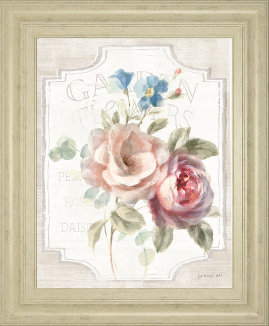 Cottage Garden IV On Wood By Danhui Nai - Framed Print Wall Art - White Classy Art