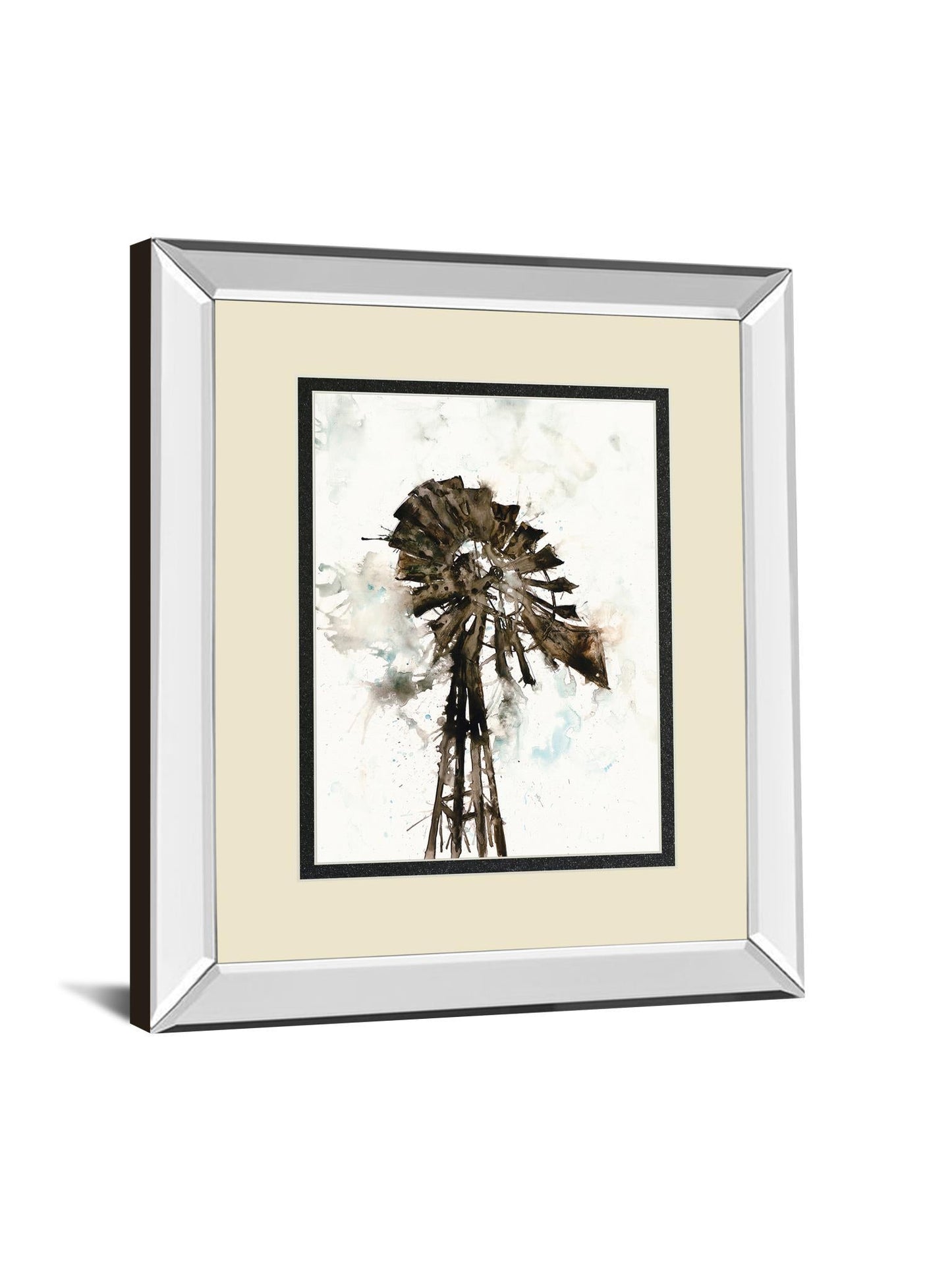 Watercolor Windmill By White Ladder - Mirror Framed Print Wall Art - Black Classy Art