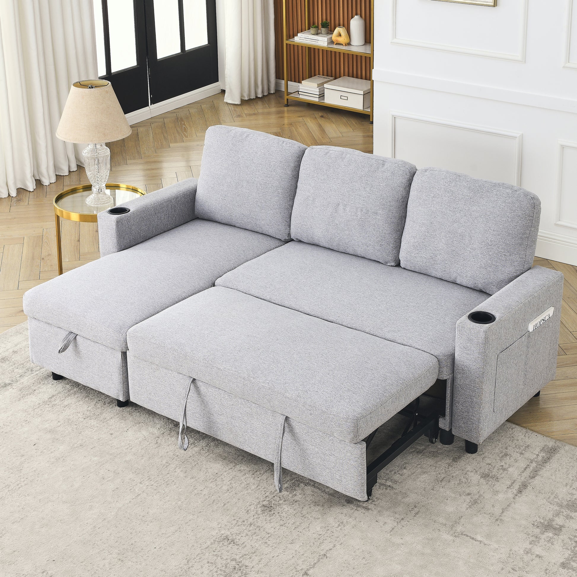 FX78.7"Comfortable Linen L-Shaped Combo Sofa Sofa Bed, Living Room Furniture Sets for Tight Spaces, Reversible Sleeper Combo Sofa with Pullout Bed,Reversible Sofa Bed for Living Room, Office, Apartmen House to Home Furnishings LLC