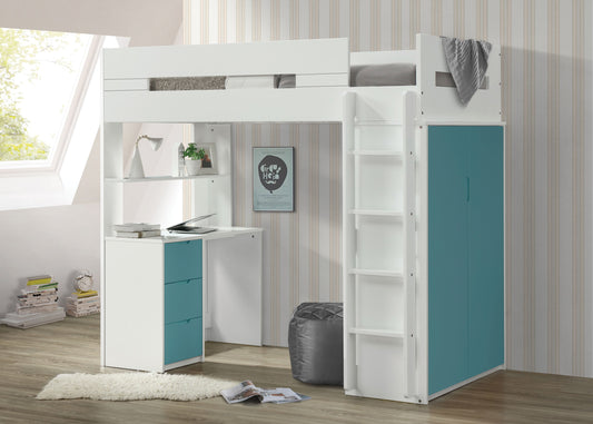 Nerice White & Teal Loft Bed ACME East