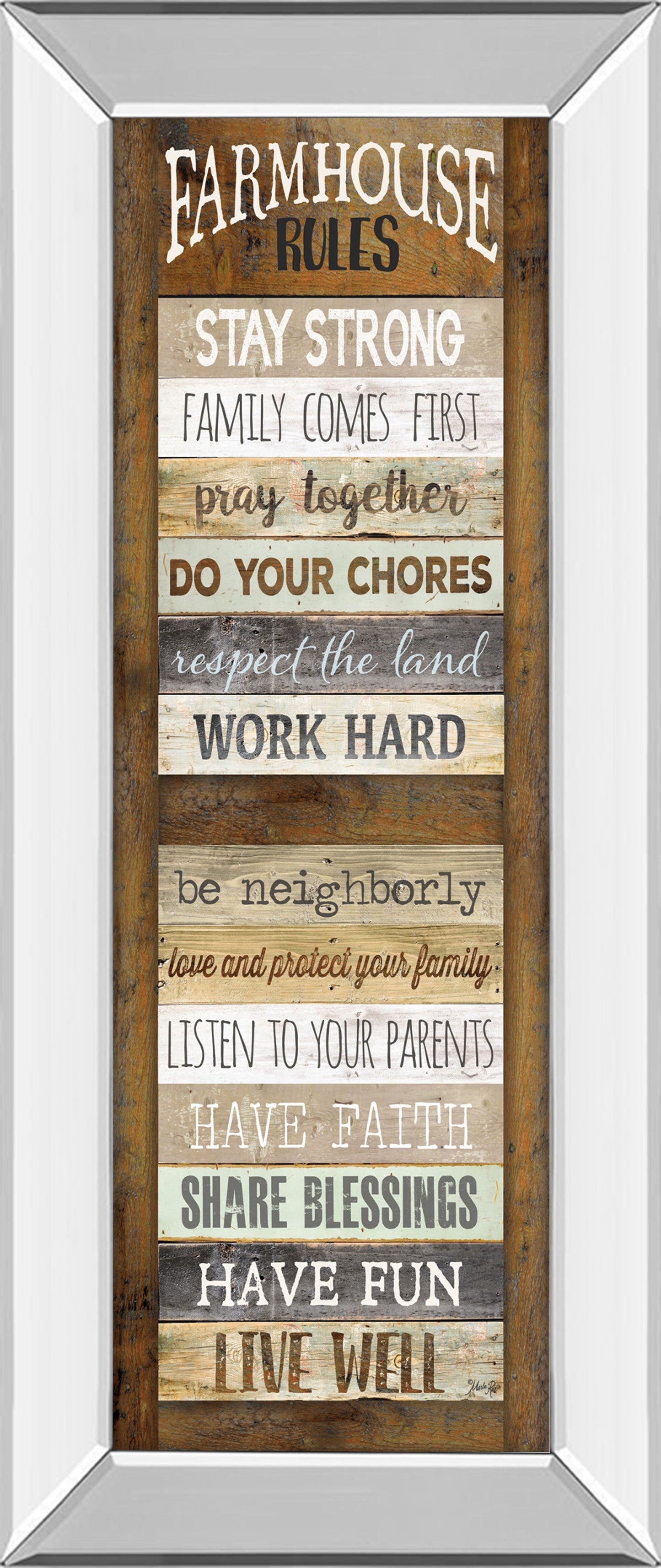 Farmhouse Rules Shutter By Marla Rae - Mirror Framed Print Wall Art - Dark Brown Classy Art