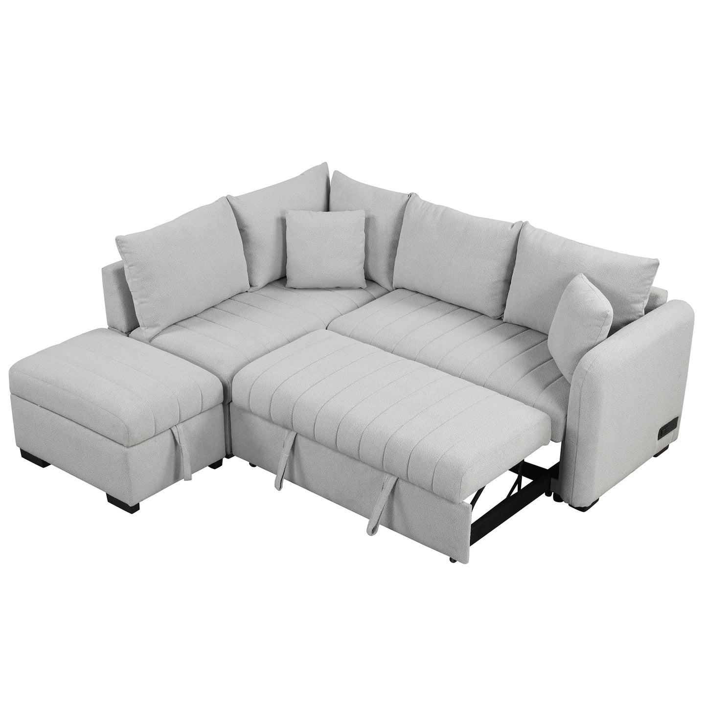 82.6" L-shaped Sectional Pull Out Sofa Bed Sleeper Sofa with Two USB Ports, Two Power Sockets and a Movable Storage Ottoman, Gray ***(FREE SHIPPING)*** House to Home Furnishings LLC