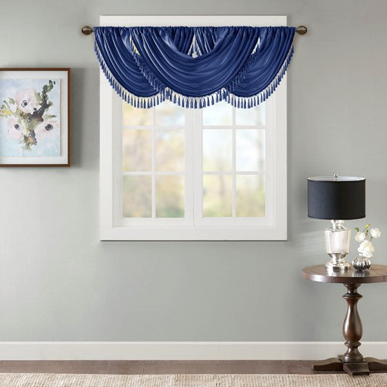 Faux Silk Waterfall Embellished Valance Navy Olliix.com