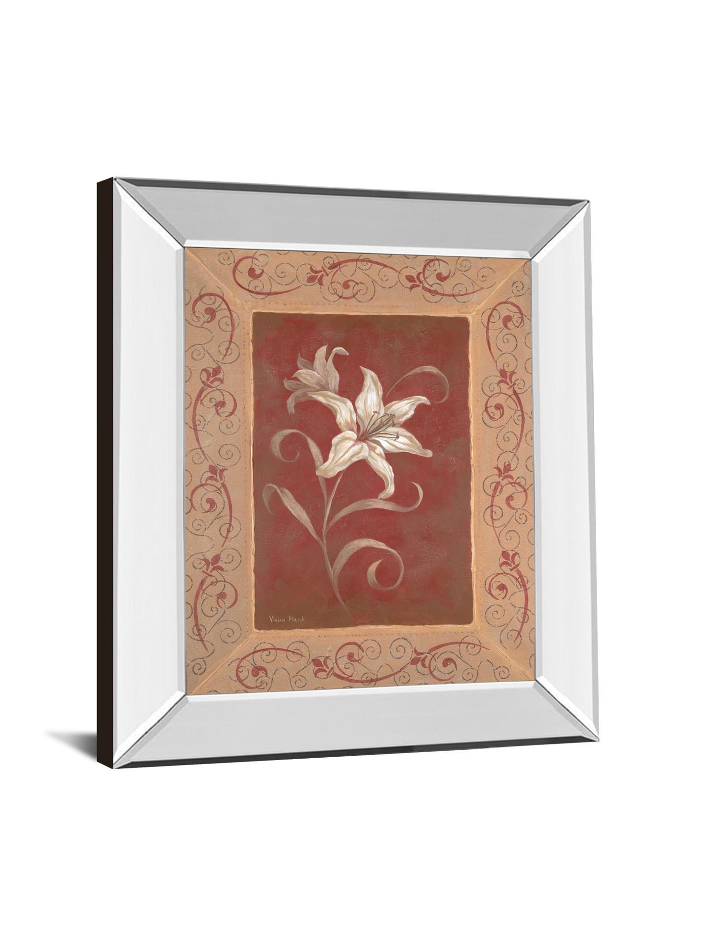 Amanda's Lily By Vivian Flasch - Mirror Framed Print Wall Art - Red Classy Art