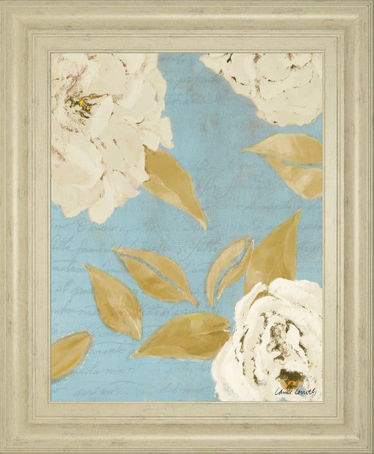 Scripted Poetic Peonies I By Lanie Loreth - Framed Print Wall Art - Blue Classy Art