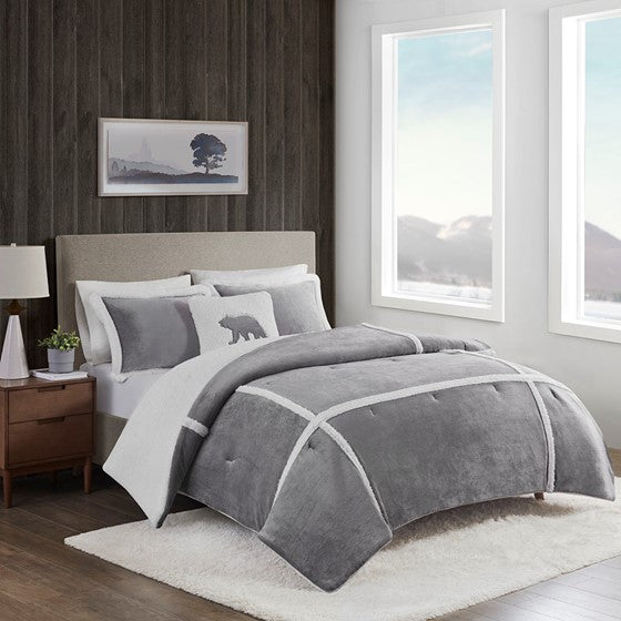 Plush to Sherpa Comforter Set Grey Twin Olliix.com