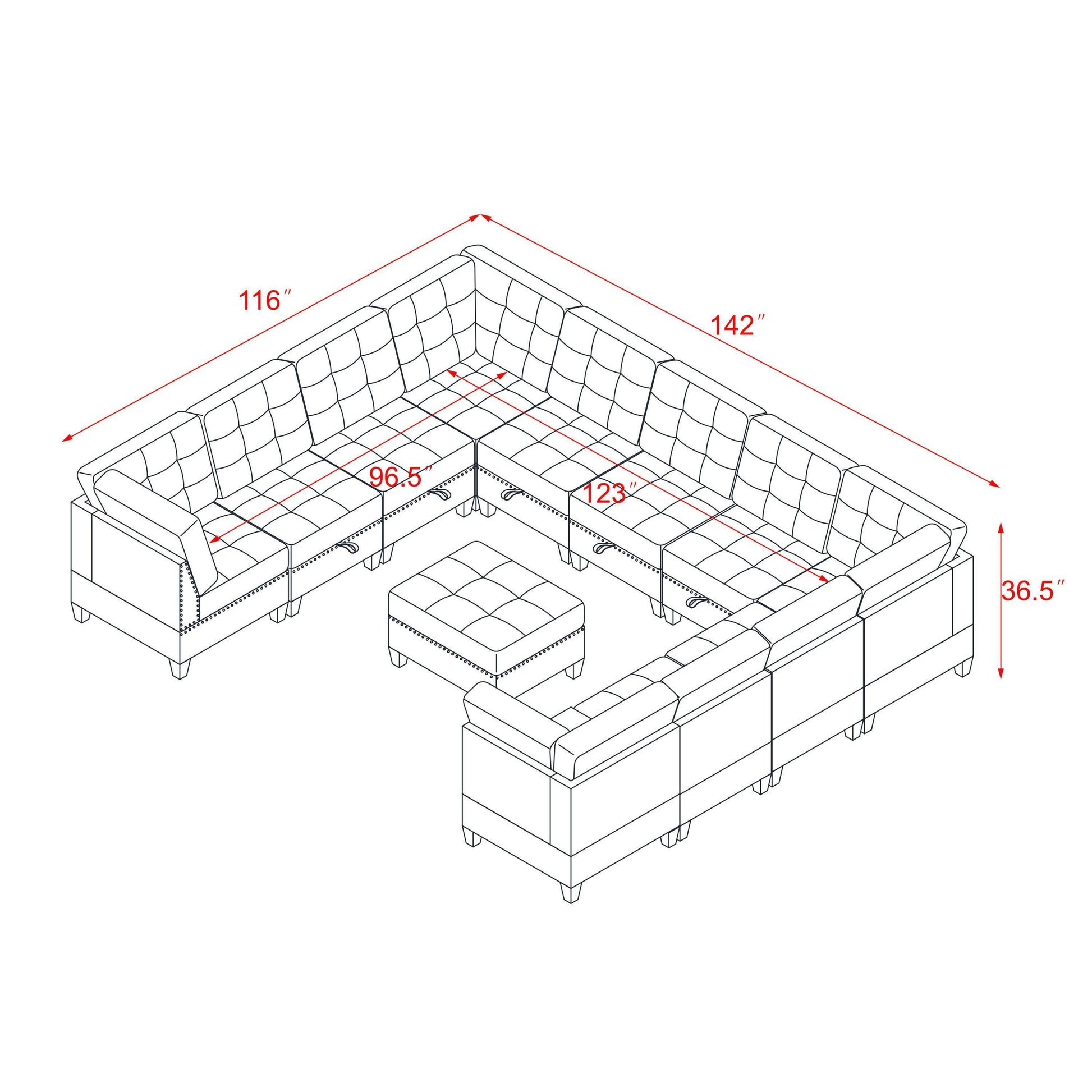 U shape Modular Sectional Sofa,DIY Combination,includes Seven Single Chair, Four Corner and One Ottoman,Ivory House to Home Furnishings LLC