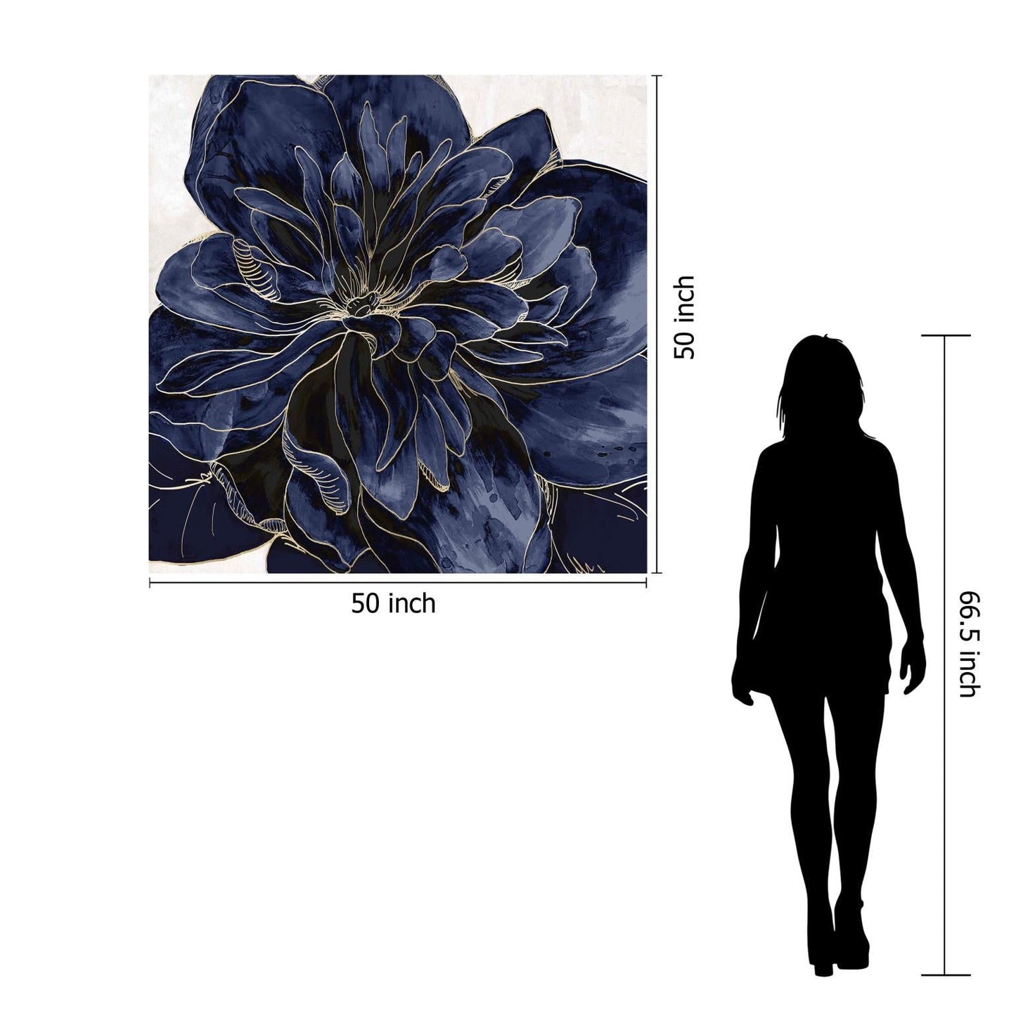 Floating Tempered Glass With Foil Open Peony - Blue Classy Art