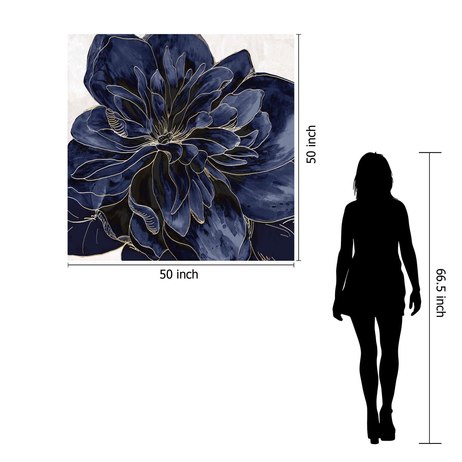 Floating Tempered Glass With Foil Open Peony - Blue Classy Art