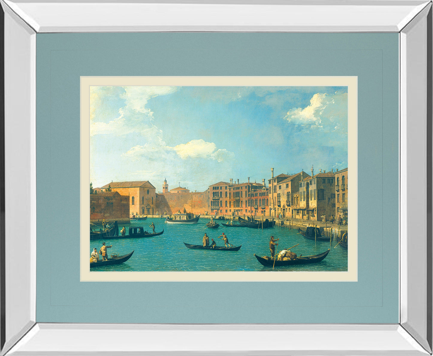 View Of The Canal Of Santa Chiara By Antonia Canaletto - Mirror Framed Print Wall Art - Blue Classy Art