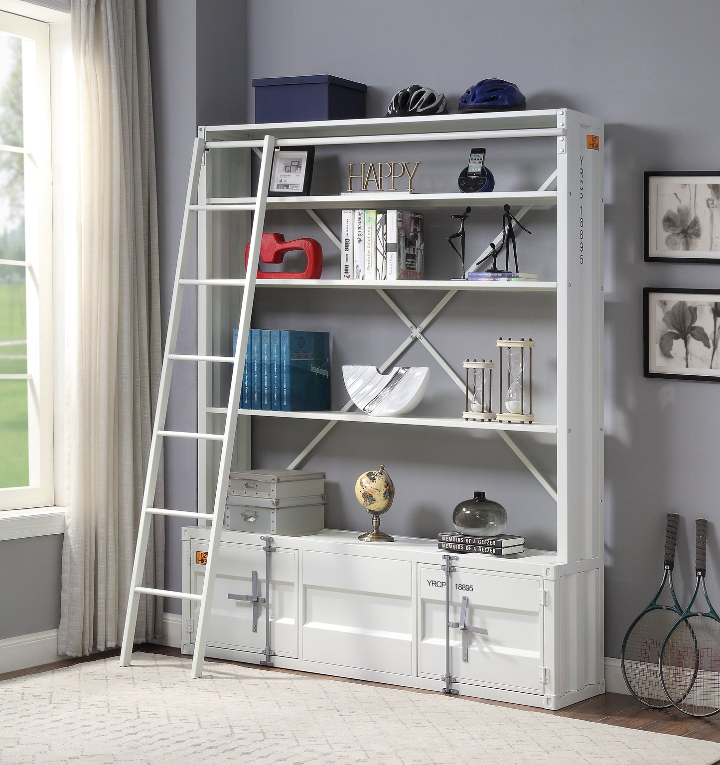 Cargo White Bookshelf & Ladder ACME East