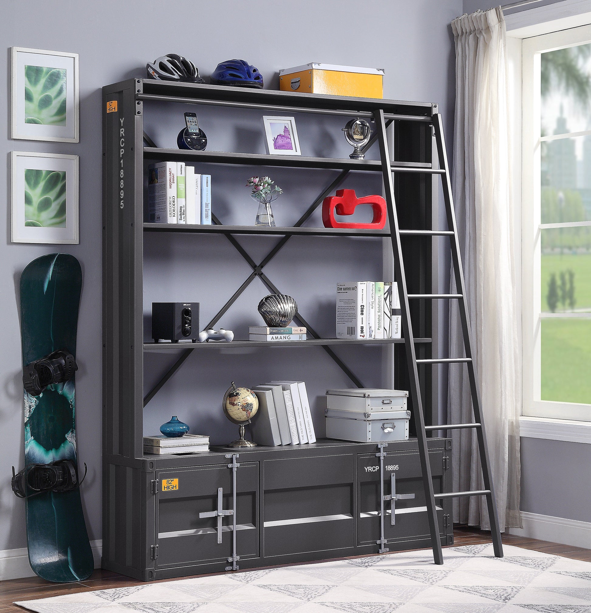 Cargo Gunmetal Bookshelf & Ladder ACME East