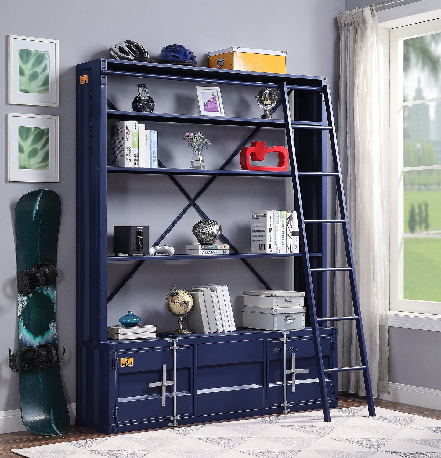 Cargo Blue Bookshelf & Ladder ACME East