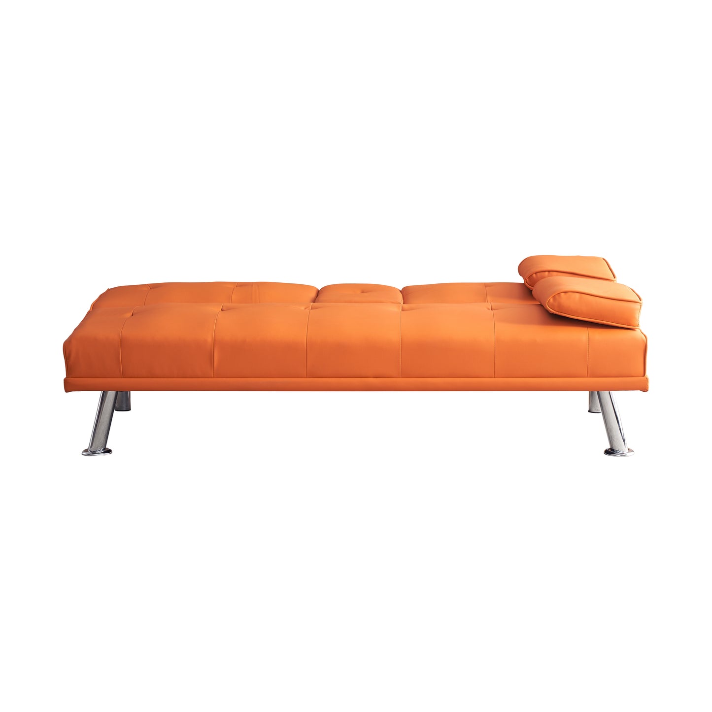 67" Orange Leather Multifunctional Double Folding Sofa Bed for Office with Coffee Table House to Home Furnishings LLC