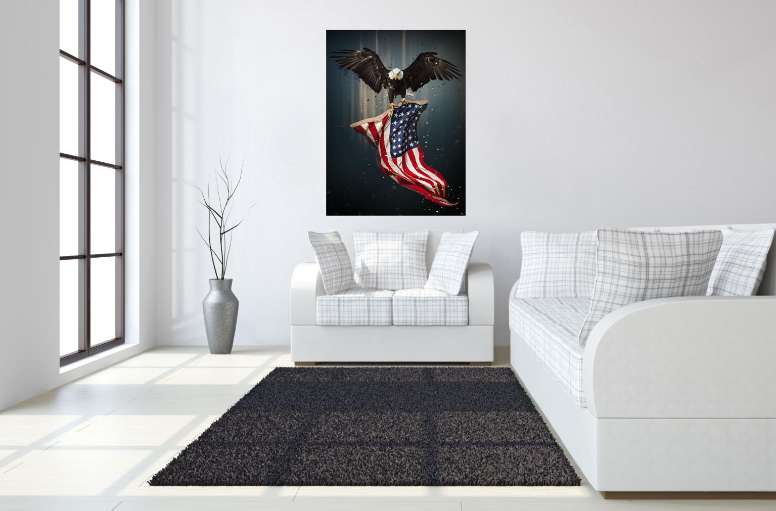 Temp Glass With Foil - Eagle Flag - Dark Gray Classy Art