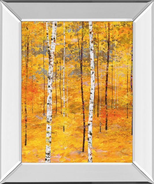 Iridescent Trees V By Alex Jawdokimov - Mirror Framed Print Wall Art - Yellow Classy Art