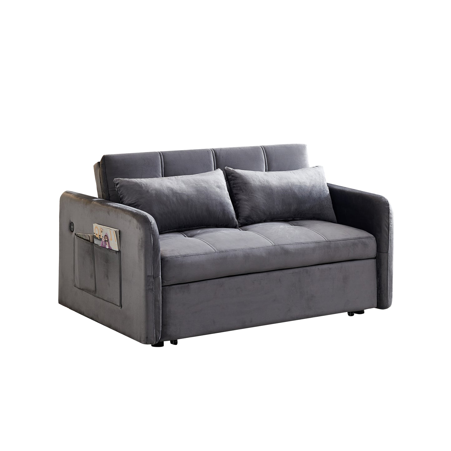 55.5" Twins Pull Out Sofa Bed  Grey Velvet House to Home Furnishings LLC