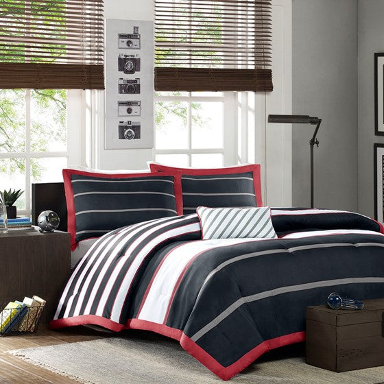 Comforter Set Red/Black Cal King Olliix.com