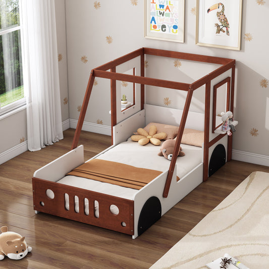 Fun Play Design Twin Size Car Bed, Kids Platform Bed in Car-Shaped for Kids Boys Girls Teens,White+ Orange House to Home Furnishings LLC