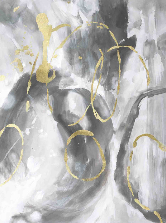 Floating Tempered Glass With Foil Splash In Gold Circles - Gray Classy Art