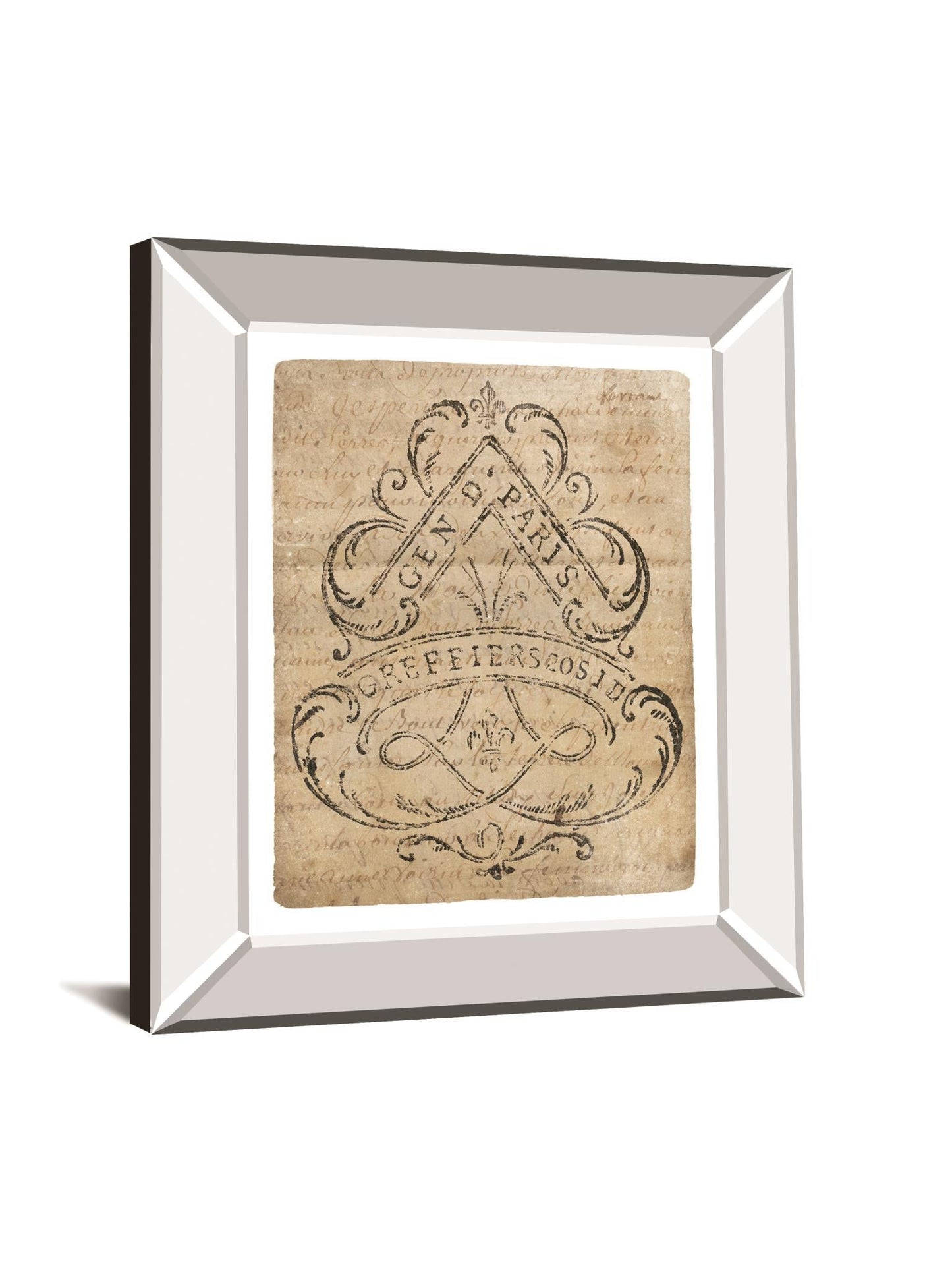 Letter Crest I Vintage V2 By Wild Apple Portfolio - Mirror Framed Print Wall Art - Beige Classy Art