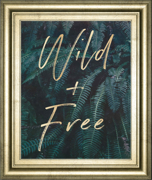 Wild And Free Gold & Green Ferns By Nature Magick - Framed Print Wall Art - Dark Green Classy Art