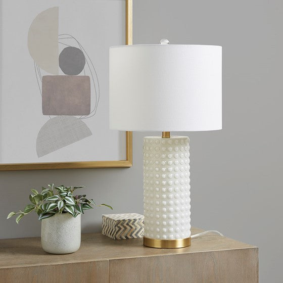 Textured Dot Table Lamp White/Gold Olliix.com