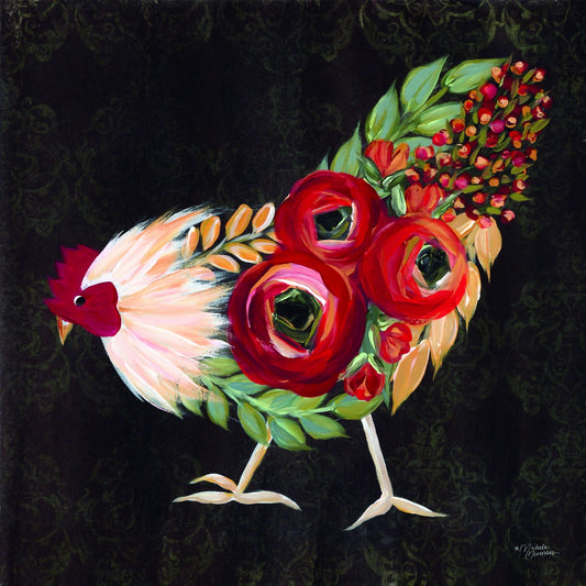 Botanical Rooster By Michele Norman - Black Classy Art