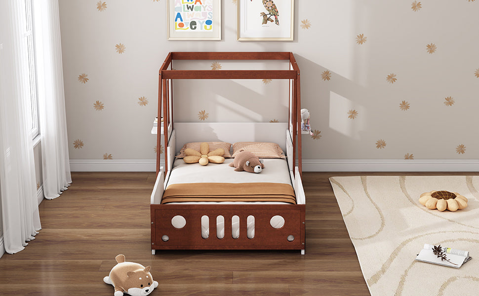 Fun Play Design Twin Size Car Bed, Kids Platform Bed in Car-Shaped for Kids Boys Girls Teens,White+ Orange House to Home Furnishings LLC