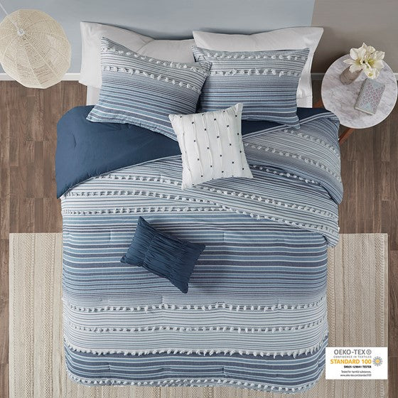 Cotton Jacquard Comforter Set Navy Full/Queen Olliix.com