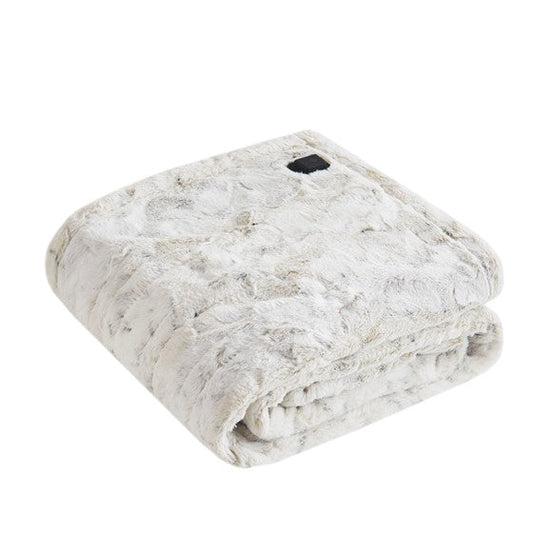 Faux Fur Heated Wrap with Built-in Controller Snow Leopard Olliix.com