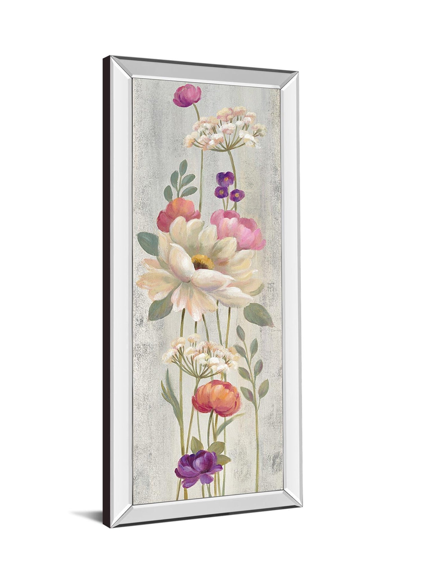 Retro Floral I By Silvia Vassileva - Mirrored Frame Wall Art - Light Gray Classy Art