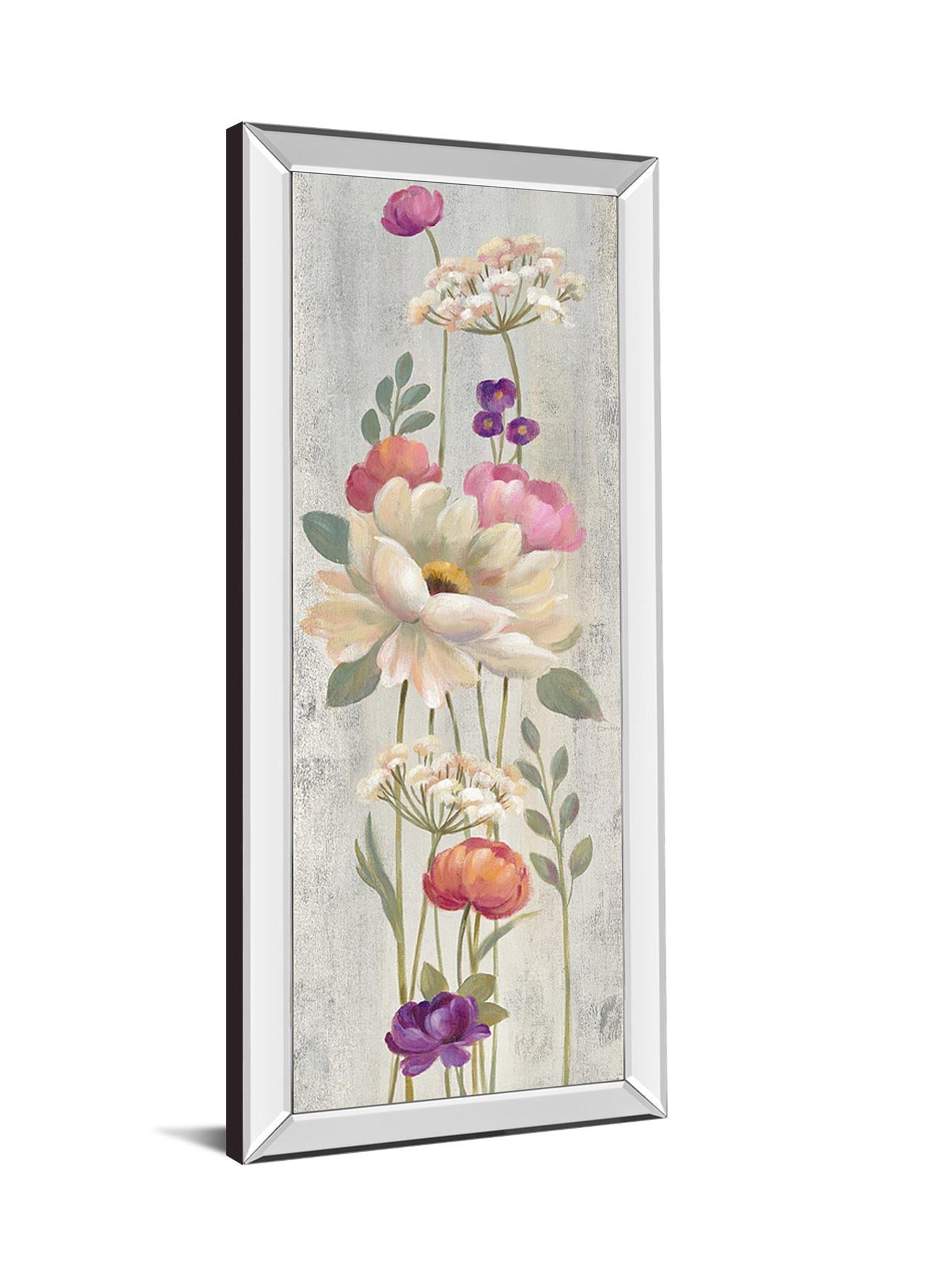 Retro Floral I By Silvia Vassileva - Mirrored Frame Wall Art - Light Gray Classy Art