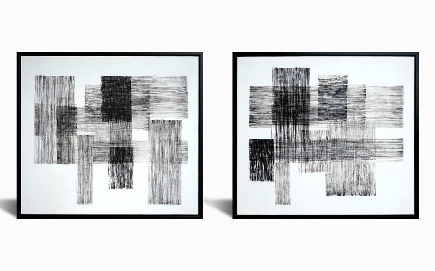 Hand Painted Textured Canvas in Frame 78x35 (Set of 2) - Dark Gray Classy Art