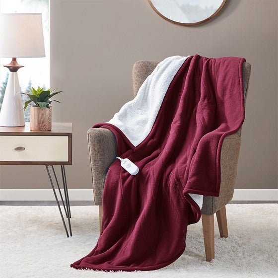 Heated Throw Burgundy Olliix.com