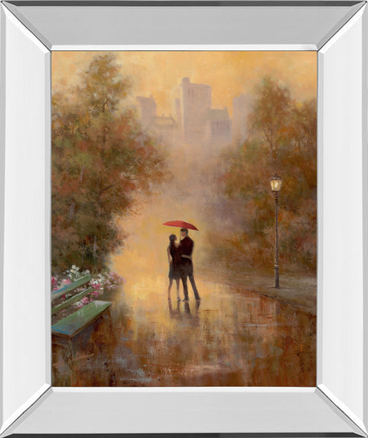 Walk In The Park I By T.C. Chiu - Mirror Framed Print Wall Art - Dark Brown Classy Art