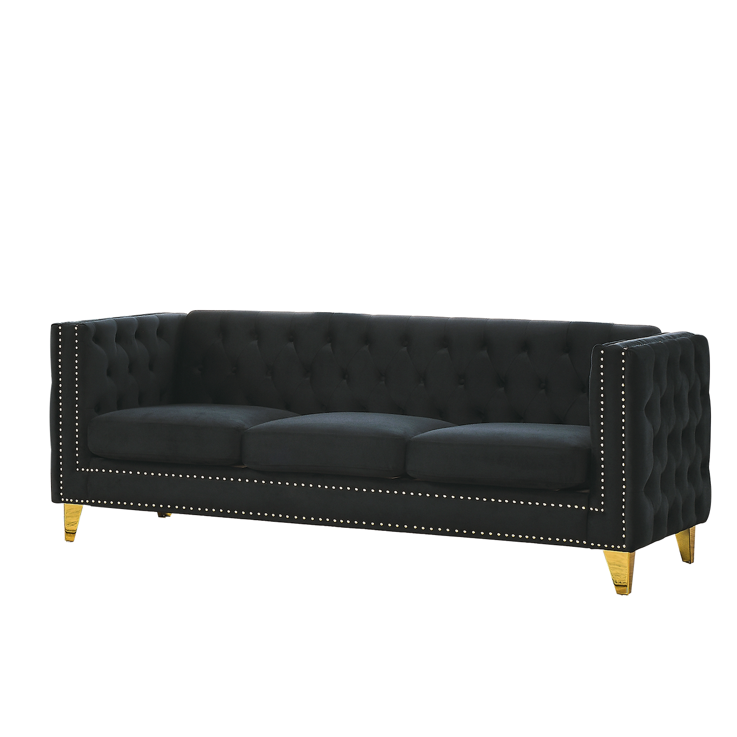 {Contact us for 3D modeling} Velvet Sofa for Living Room,Buttons Tufted Square Arm Couch, Modern Couch Upholstered Button and Metal Legs, Sofa Couch for Bedroom, Black Velvet(W834S00022) House to Home Furnishings LLC