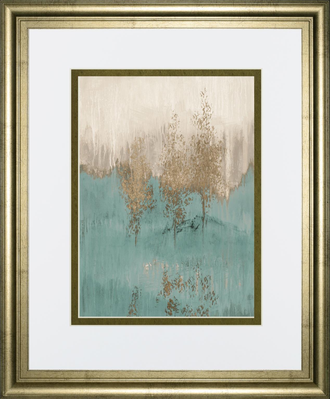 Through the Gold Trees Abstract I By LanieLoreth - Light Blue Classy Art