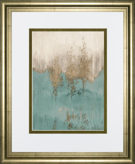 Through the Gold Trees Abstract I By LanieLoreth - Light Blue Classy Art