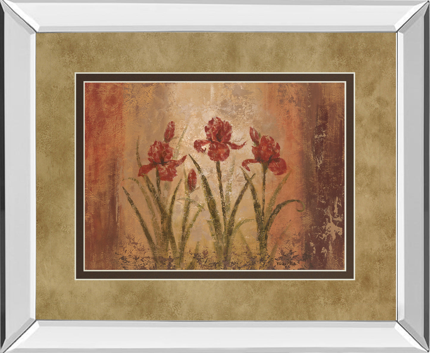 The Iris Style By Vivian Flasch - Mirror Framed Print Wall Art - Red Classy Art