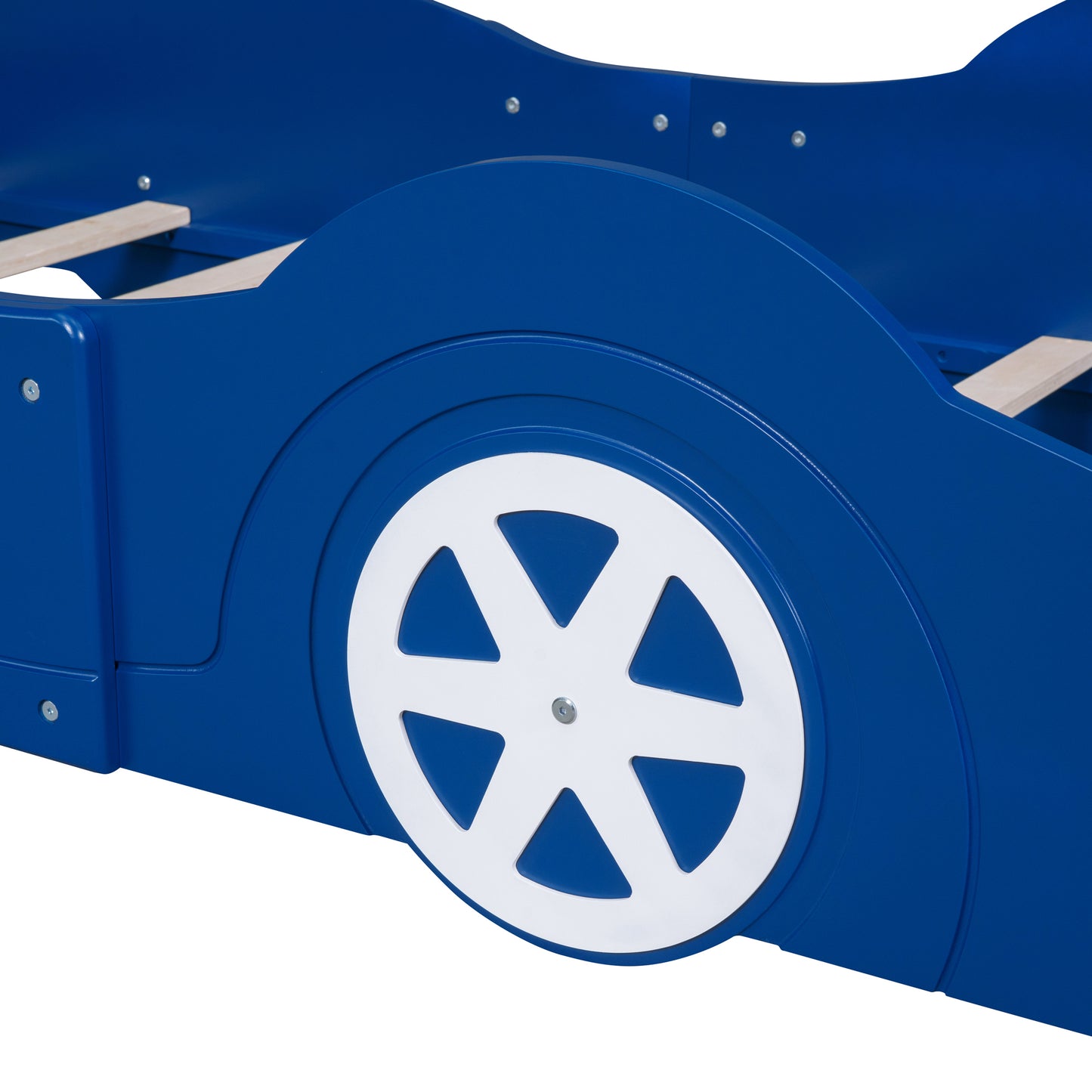 Twin Size Race Car-Shaped Platform Bed with Wheels,Blue (FREE SHIPPING) House to Home Furnishings LLC