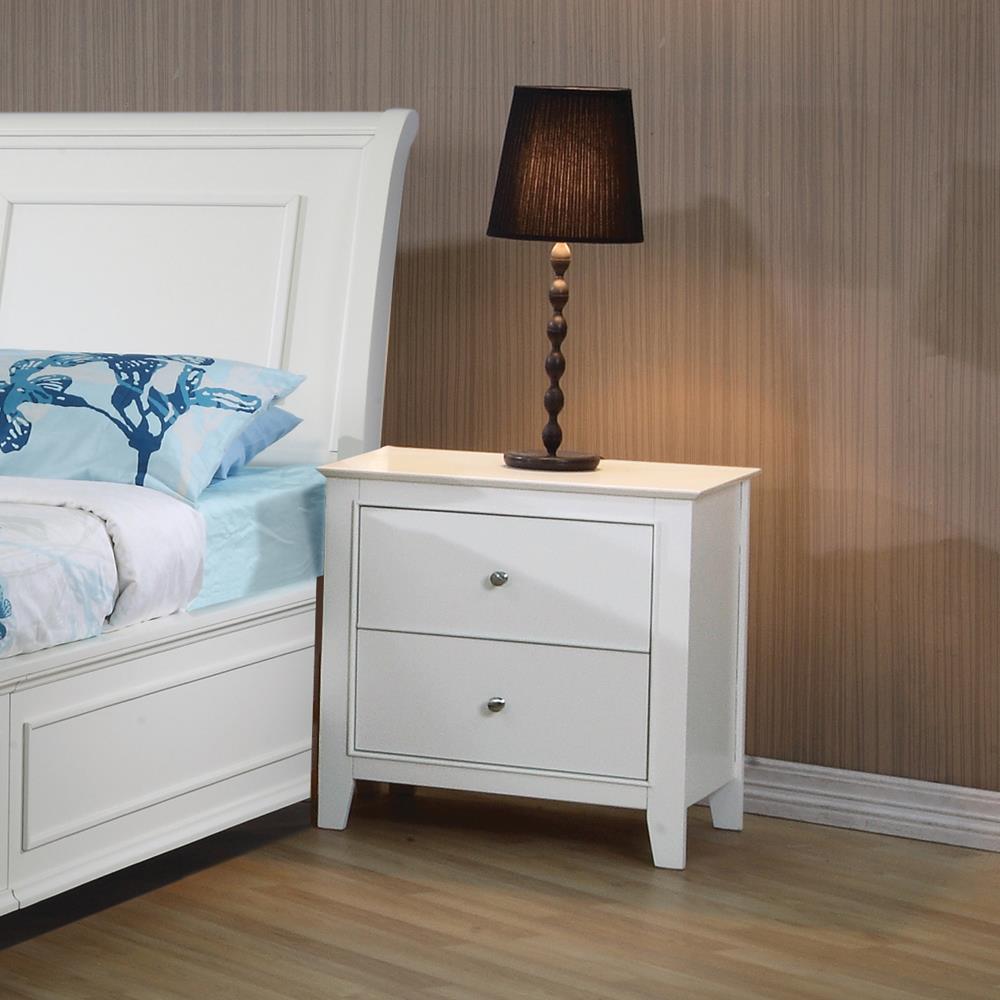 Selena Contemporary White Two-Drawer Nightstand Coaster Z2 Premium