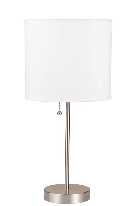 Vassy White Shade & Brush Silver Table Lamp ACME East