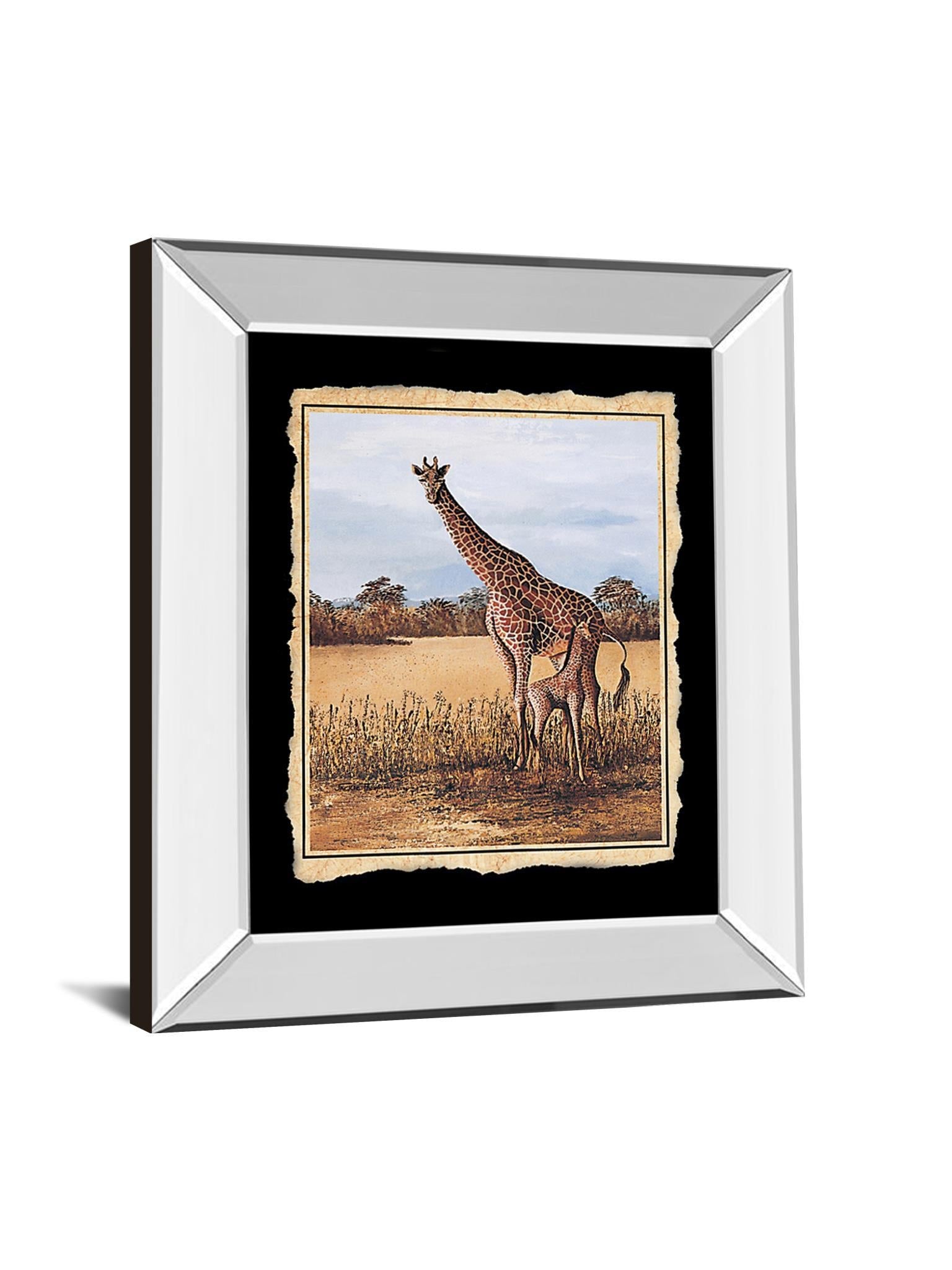 Giraffe - Mirror Framed Print Wall Art - Beige Classy Art