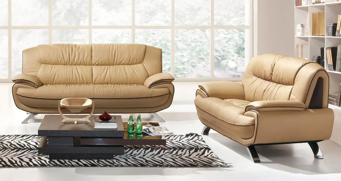 405 Contemporary Sofa and Loveseat in Beige/Brown Color by ESF Furniture ESF Furniture