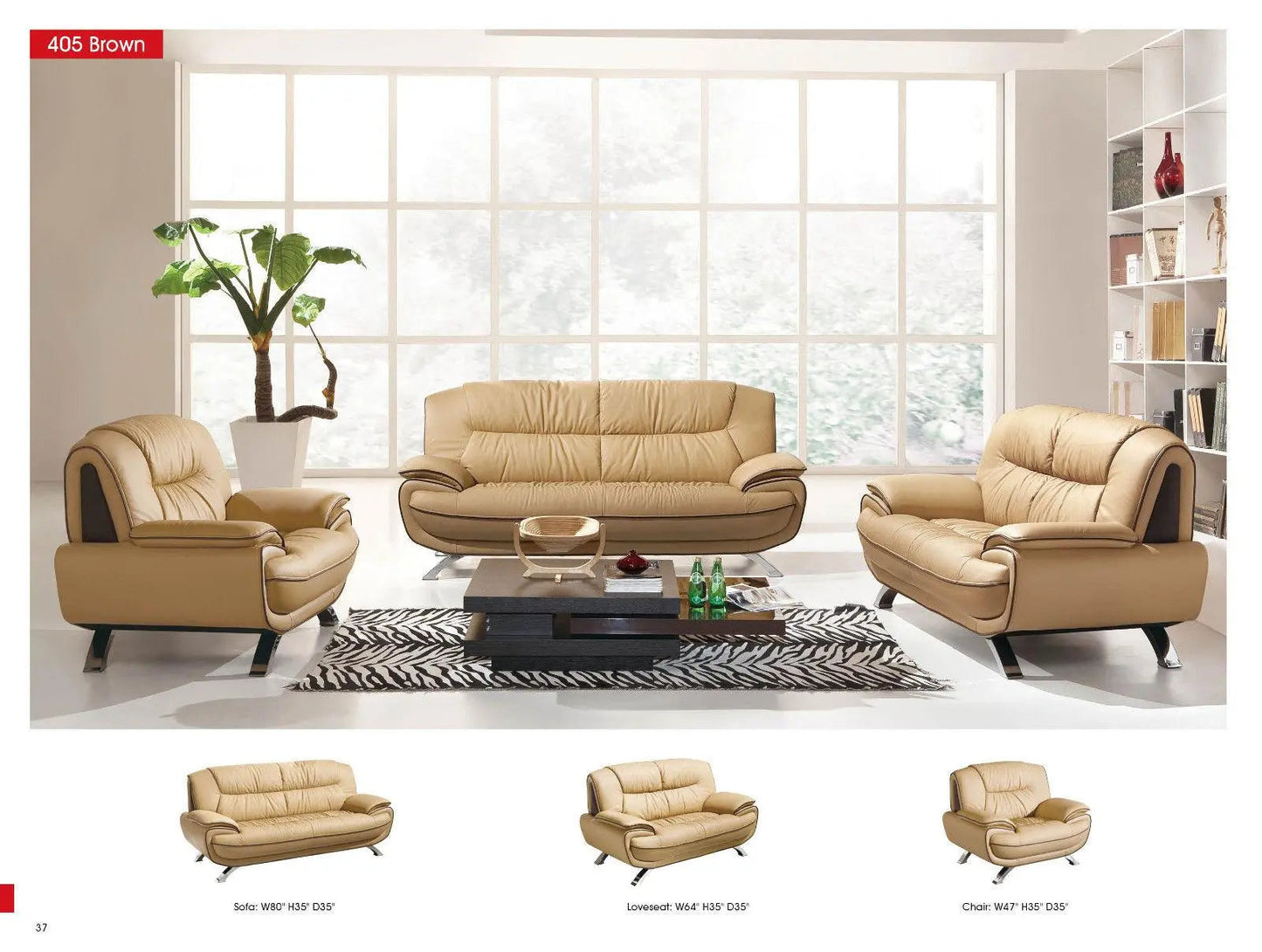 405 Contemporary Sofa and Loveseat in Beige/Brown Color by ESF Furniture ESF Furniture